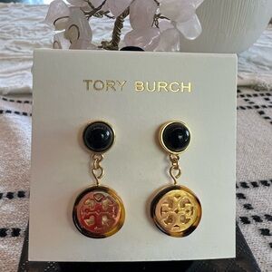 Tory Burch Tortoise Shell Logo Drop Earrings